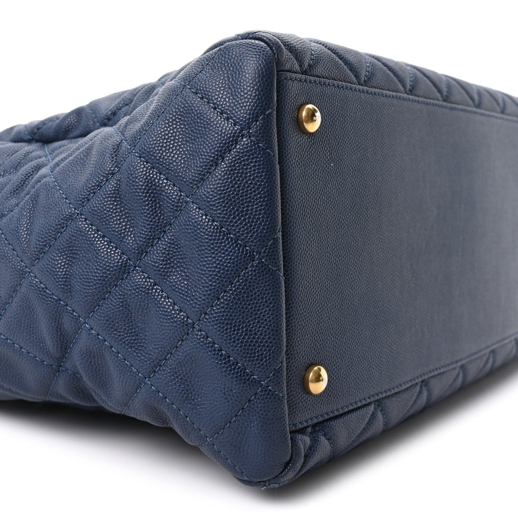 Caviar Quilted Large Coco Handle Shopping Tote Navy