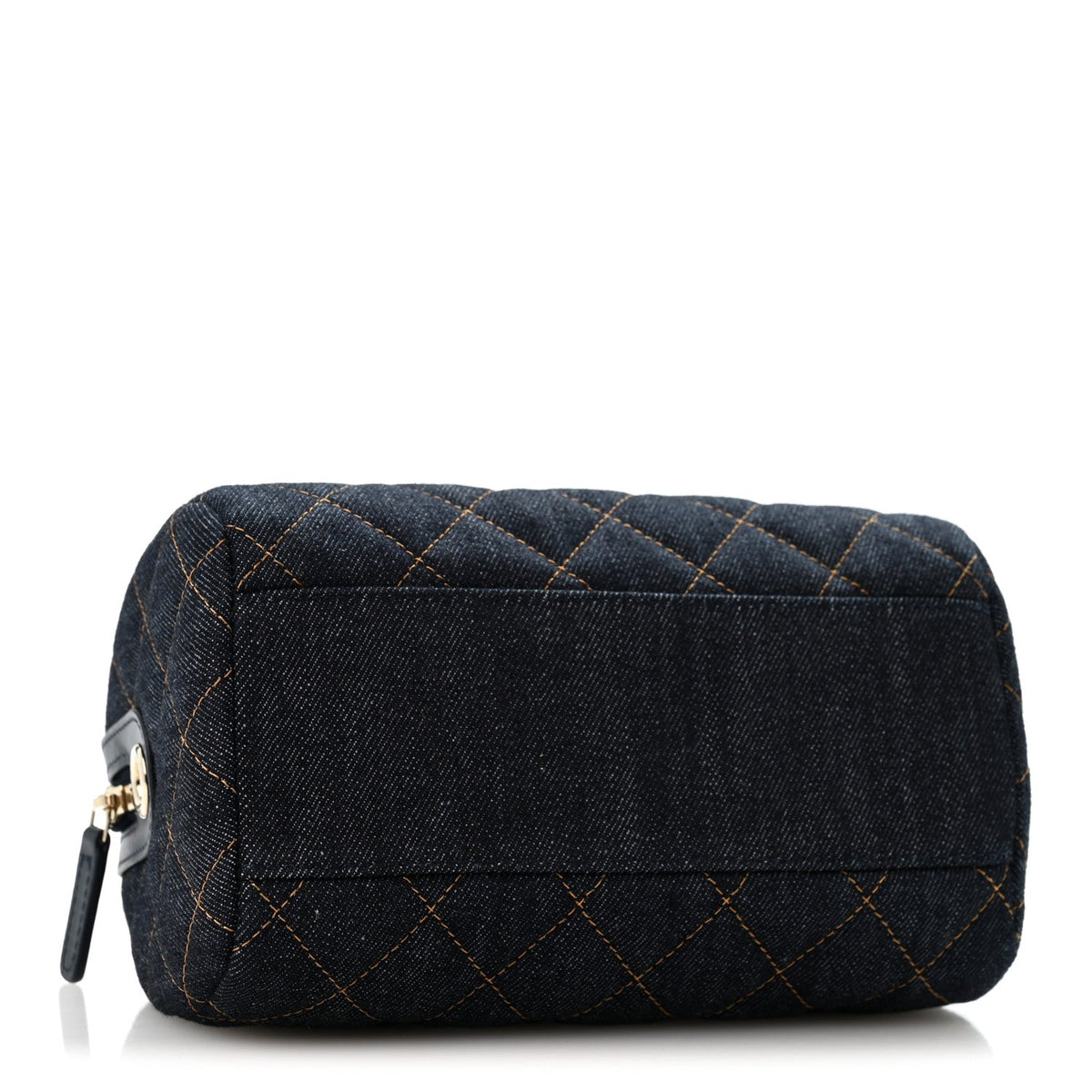 Denim Quilted Barrel Clutch With Chain Dark Blue Orange