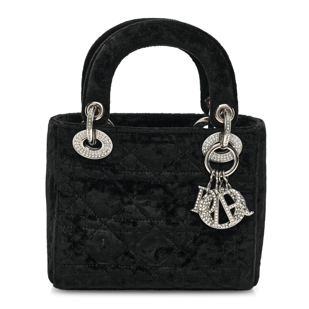 Velvet Crystal Mini Lady Dior Black