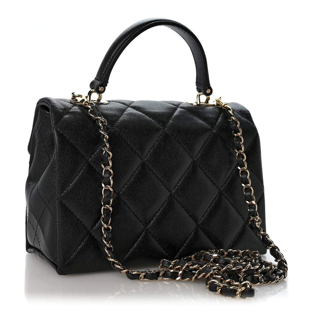 Caviar Quilted Mini Retro Twist Top Handle Flap Black