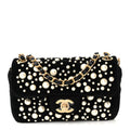 Velvet Pearl Mini Flap Bag Black