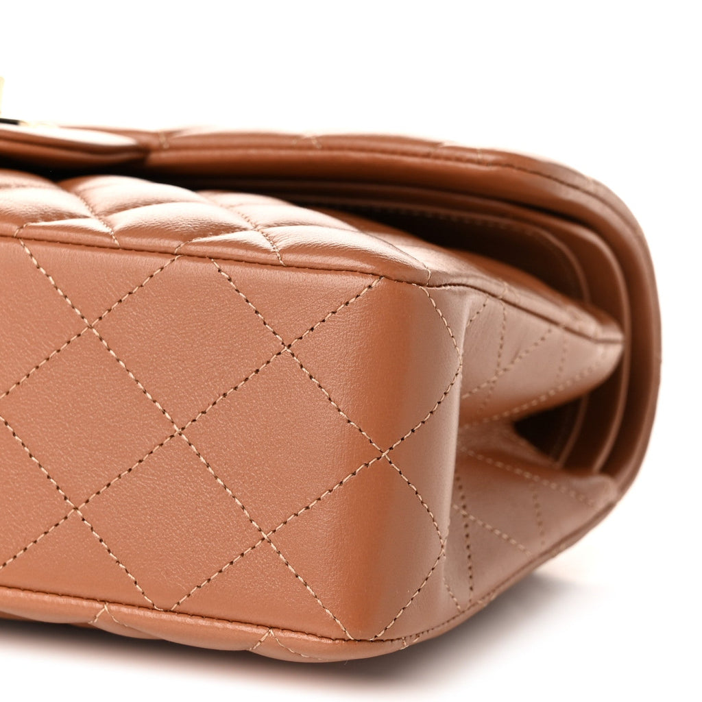 Lambskin Quilted Small Double Flap Brown