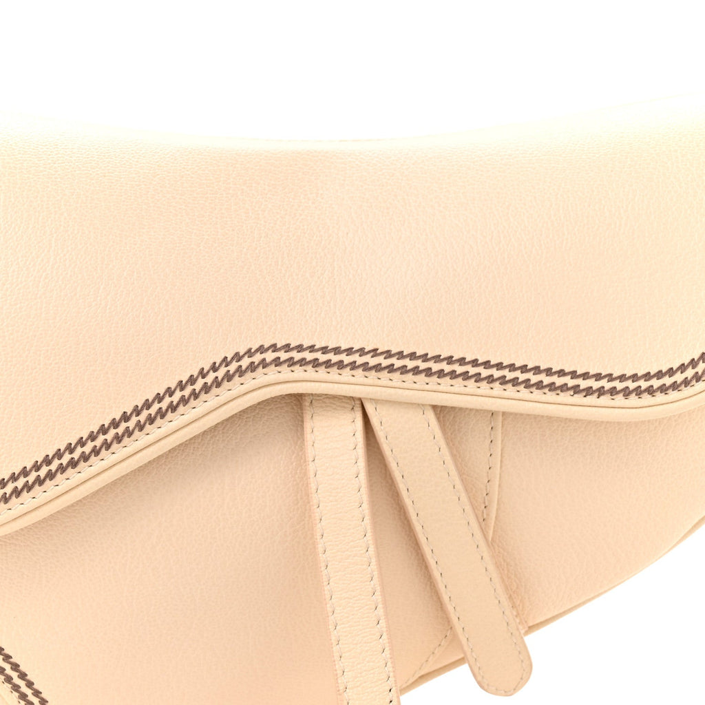 Grained Calfskin Saddle Bag Beige