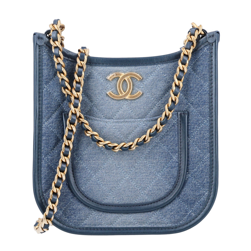 Washed Denim Quilted Small Hobo Blue