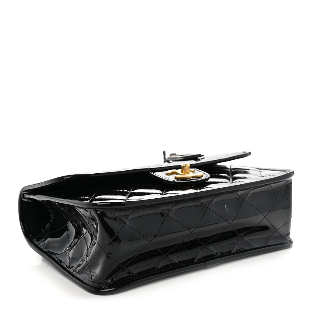 Patent Quilted Small School Memory Top Handle Flap Black