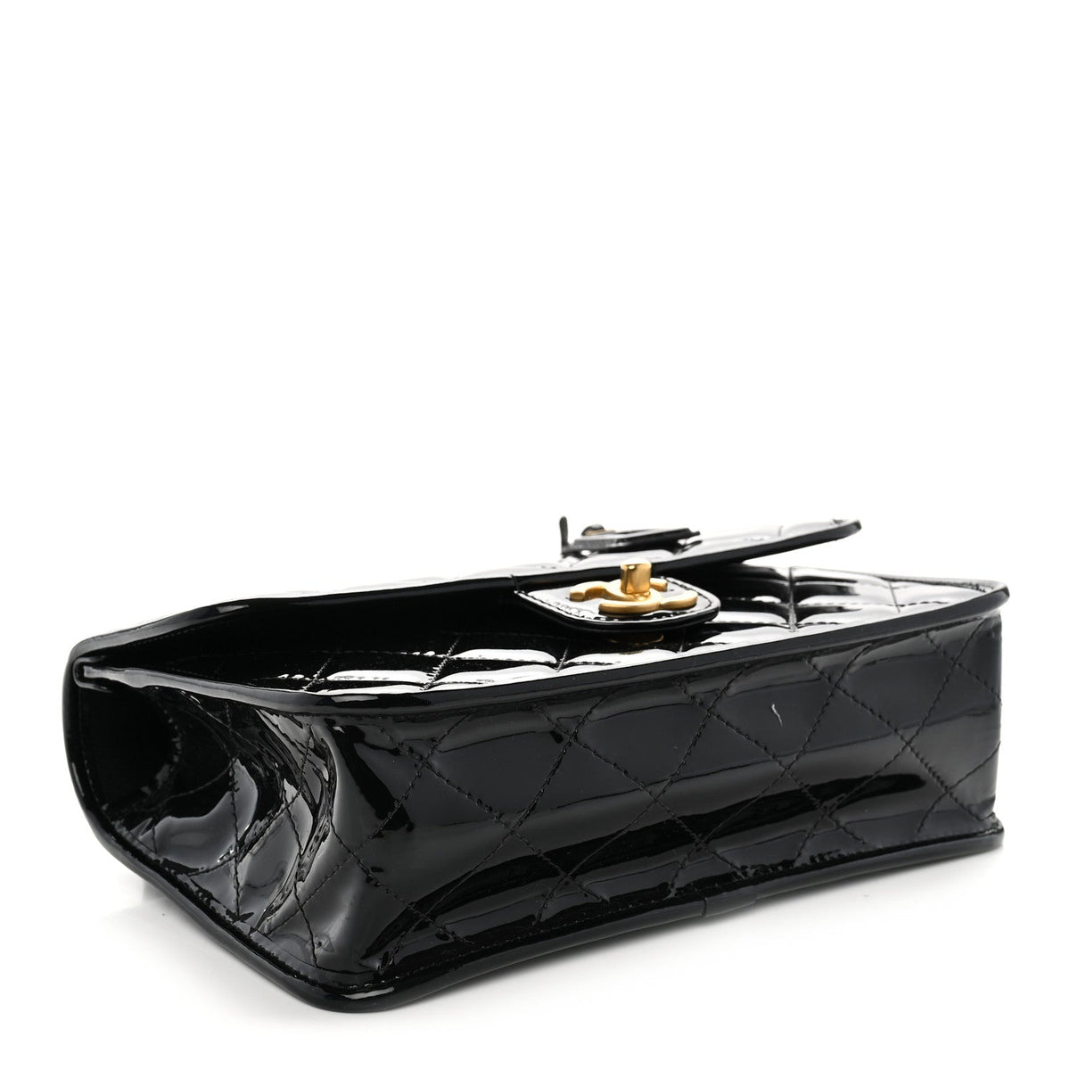 Patent Quilted Small School Memory Top Handle Flap Black