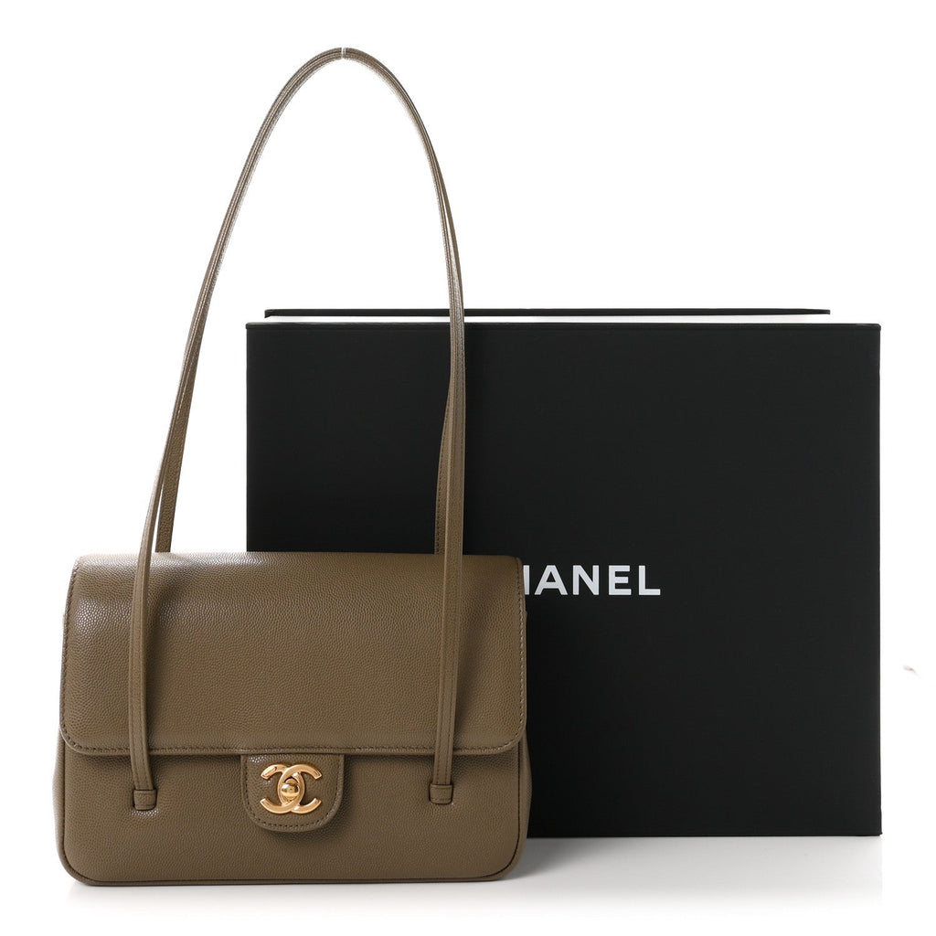 Shiny Caviar Preppy Coco Small Flap Dark Khaki