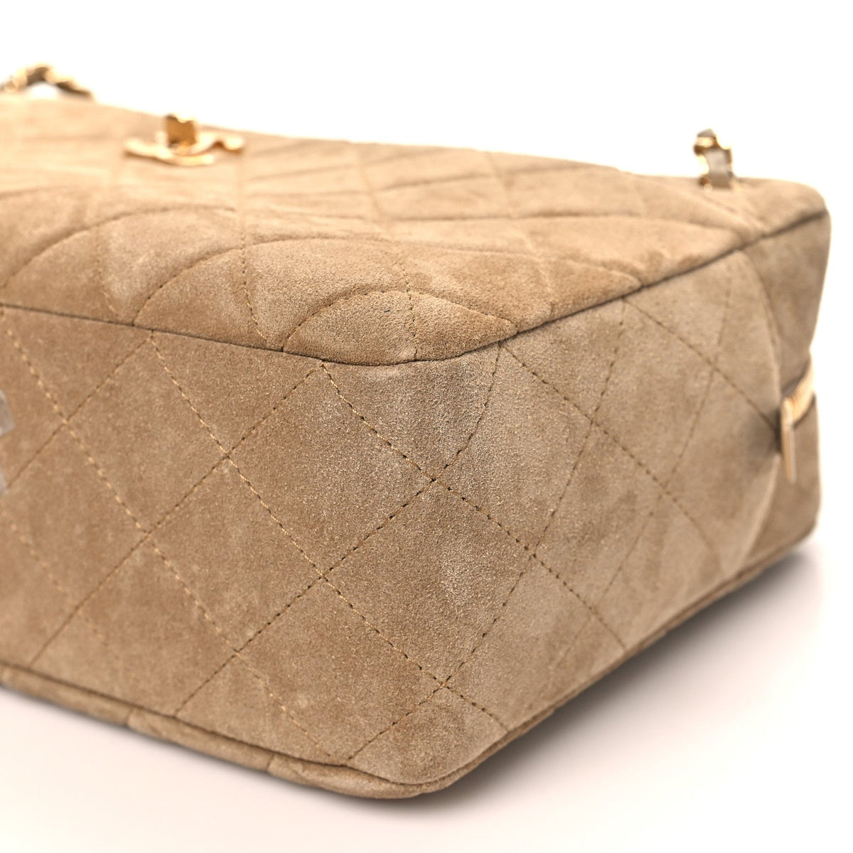 Suede Calfskin Quilted Camerissimo Camera Case Dark Beige