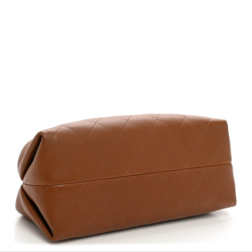 Lambskin Stitched Clutch With Chain Brown