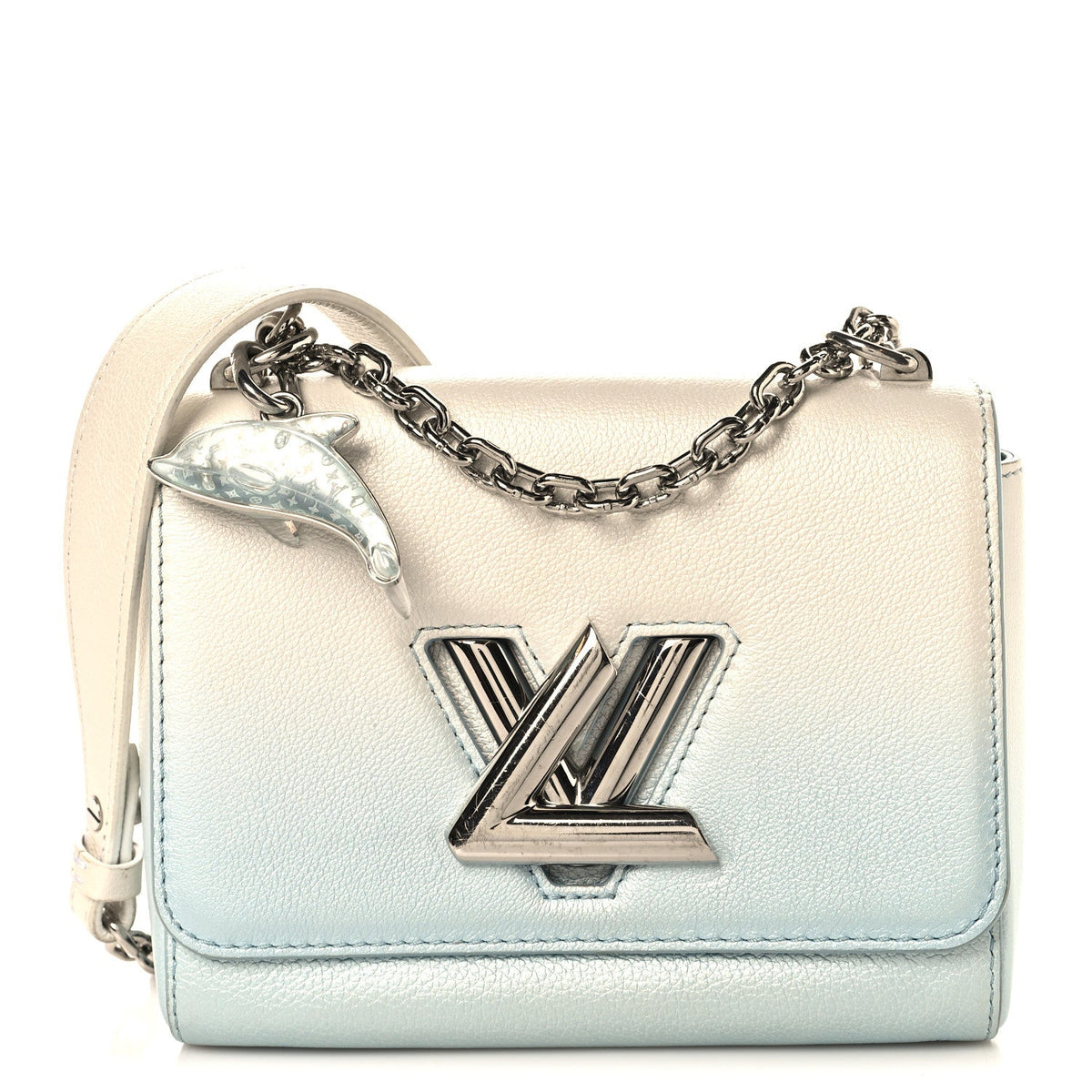 Calfskin Twist Chain Shoulder Bag PM Shaded Blue