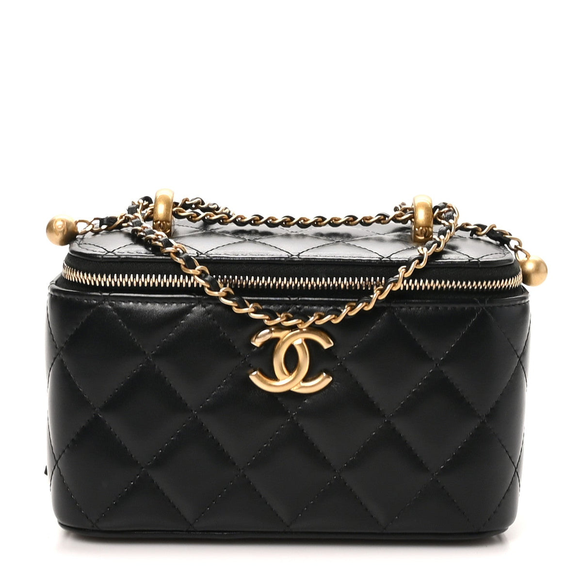 Calfskin Quilted Perfect Fit Vanity Case With Chain Black