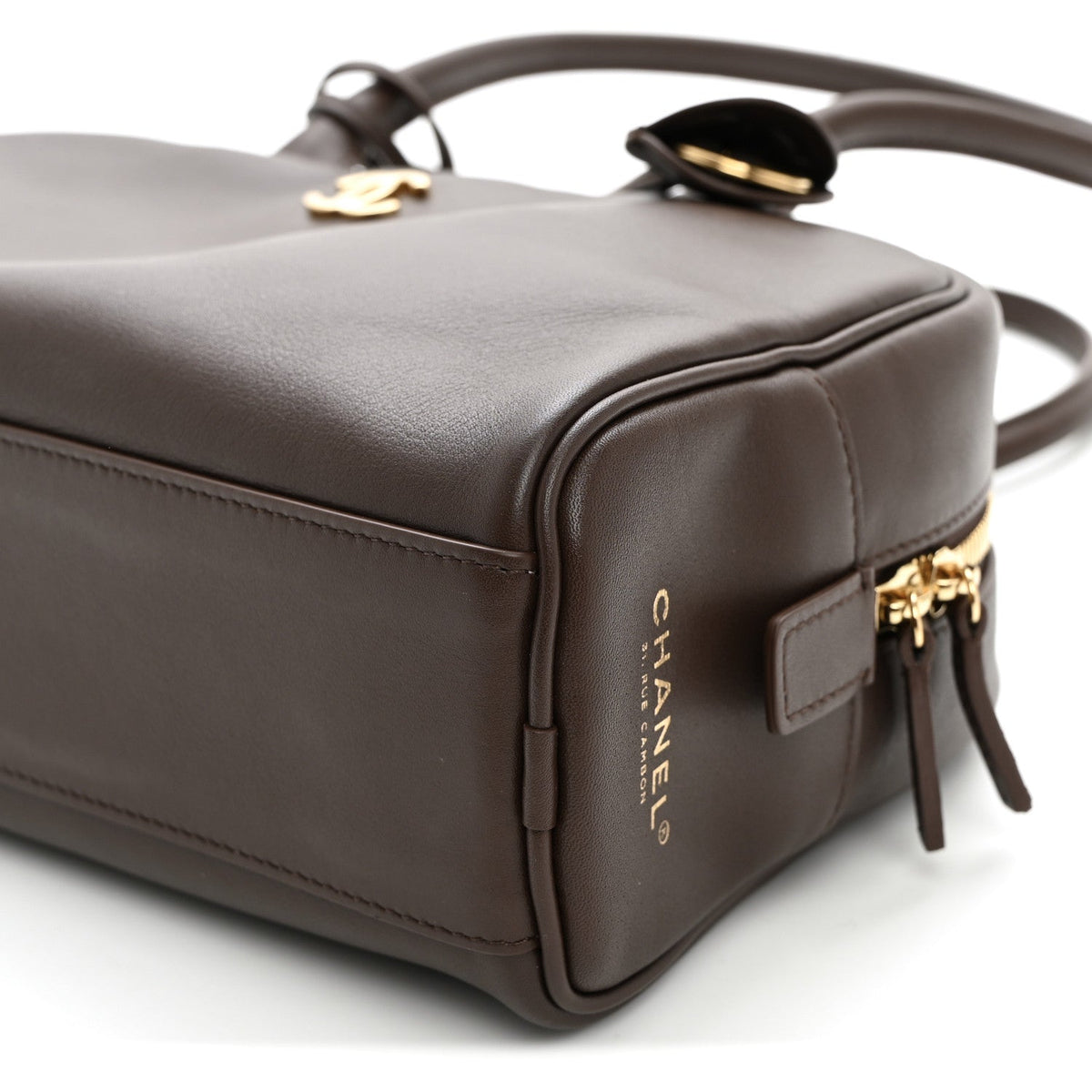 Calfskin Large Perfect Bowling Bag Dark Brown