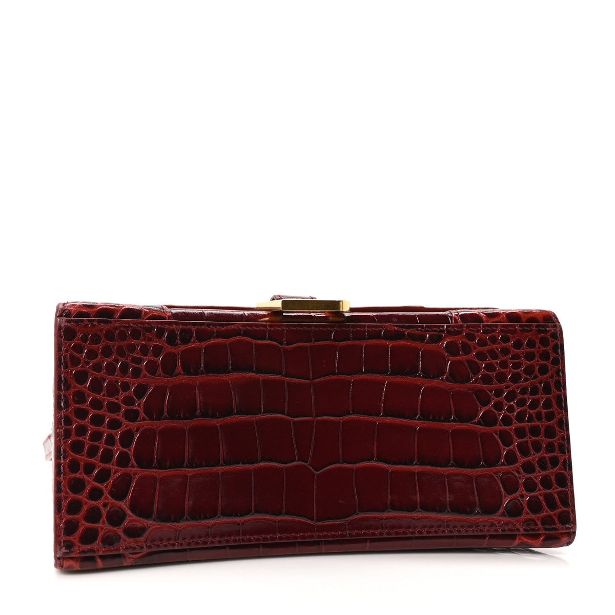 Shiny Calfskin Crocodile Embossed Small Hourglass Top Handle Bag Dark Red