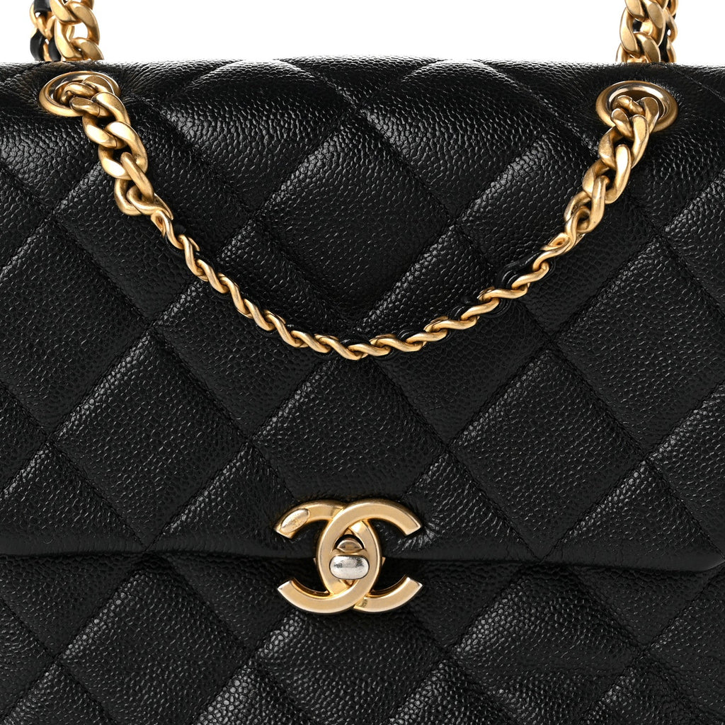 Shiny Caviar Quilted Chain Melody Backpack Black