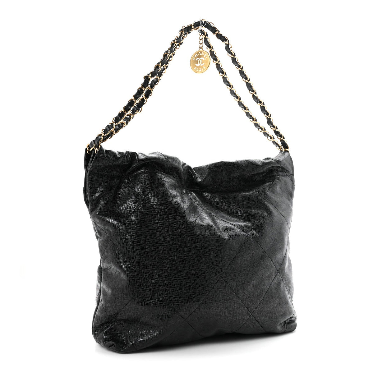 Shiny Caviar Quilted Monochrome Small Chanel 22  Black
