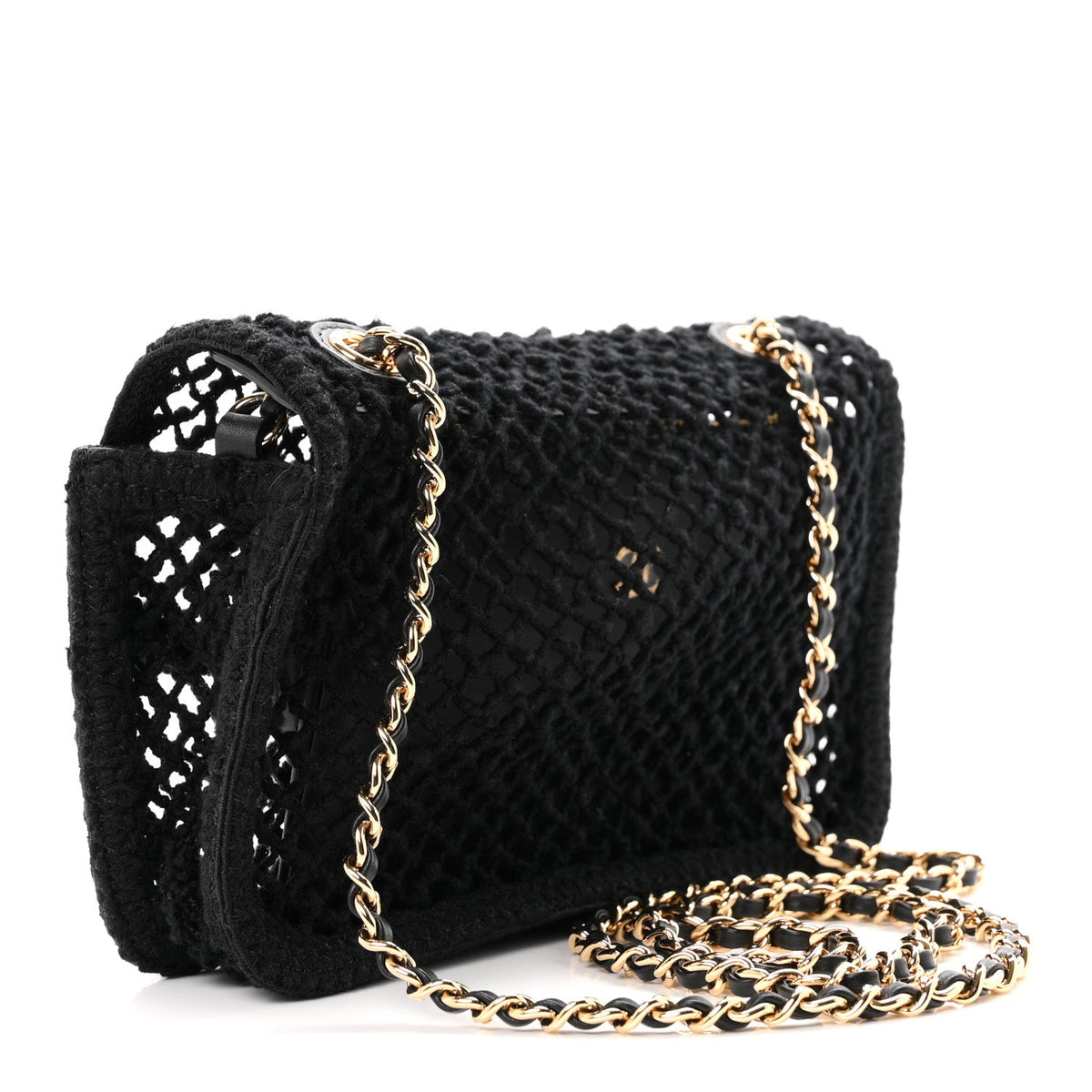Mesh Macrame Small Flap Bag Black