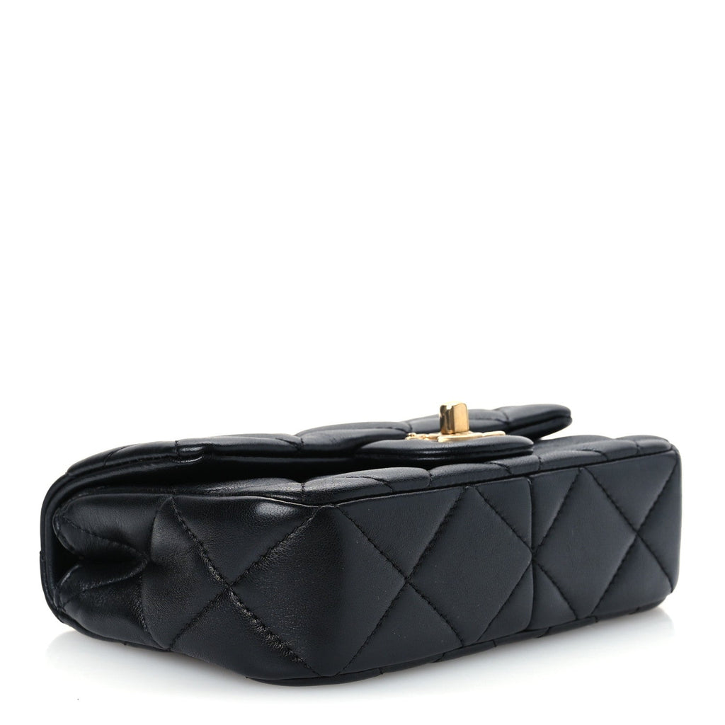 Lambskin Pearl Quilted Mini Flap Black