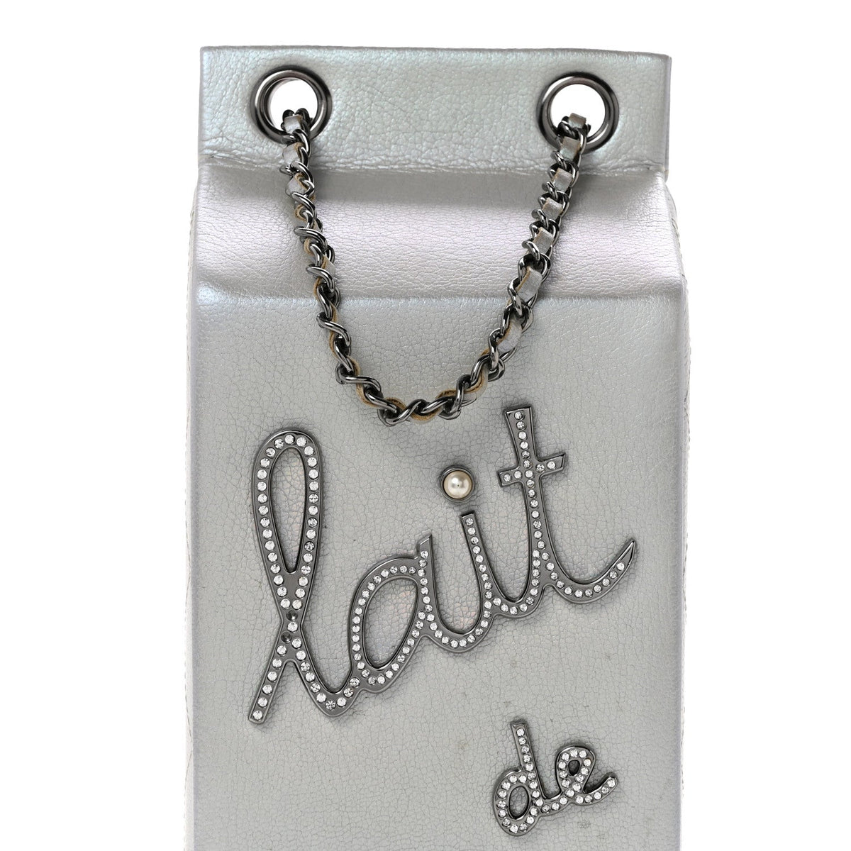 Metallic Goatskin Lait de Coco Milk Carton Bag Silver