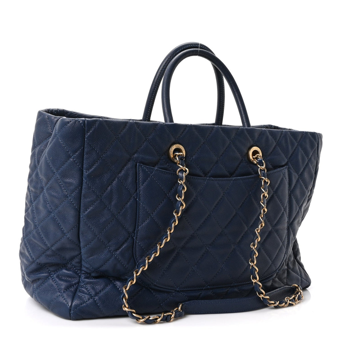 Caviar Quilted Large Coco Handle Shopping Tote Navy