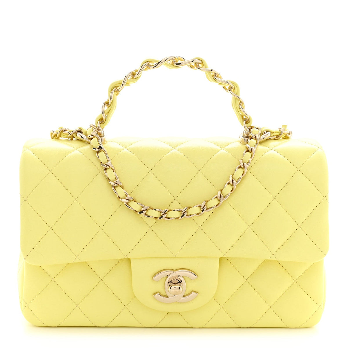 Lambskin Quilted Mini Chain Top Handle Rectangular Flap Light Yellow