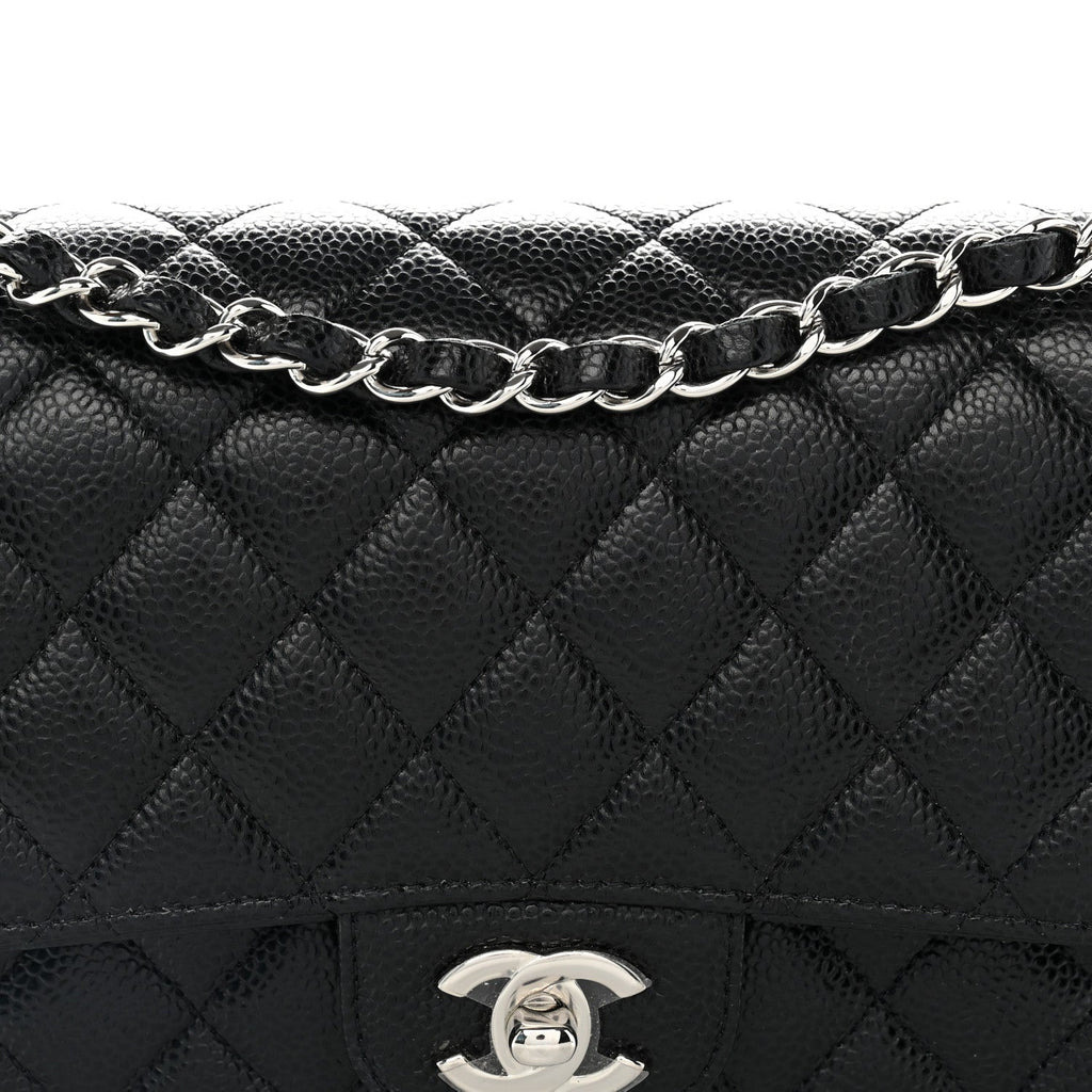 Caviar Quilted Medium Double Flap Black
