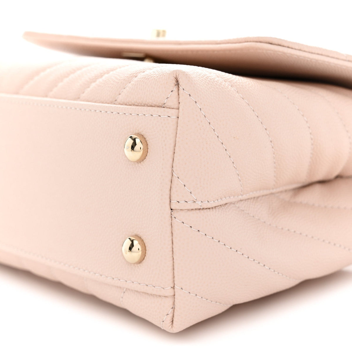 Caviar Lizard Embossed Chevron Quilted Mini Coco Handle Flap Beige