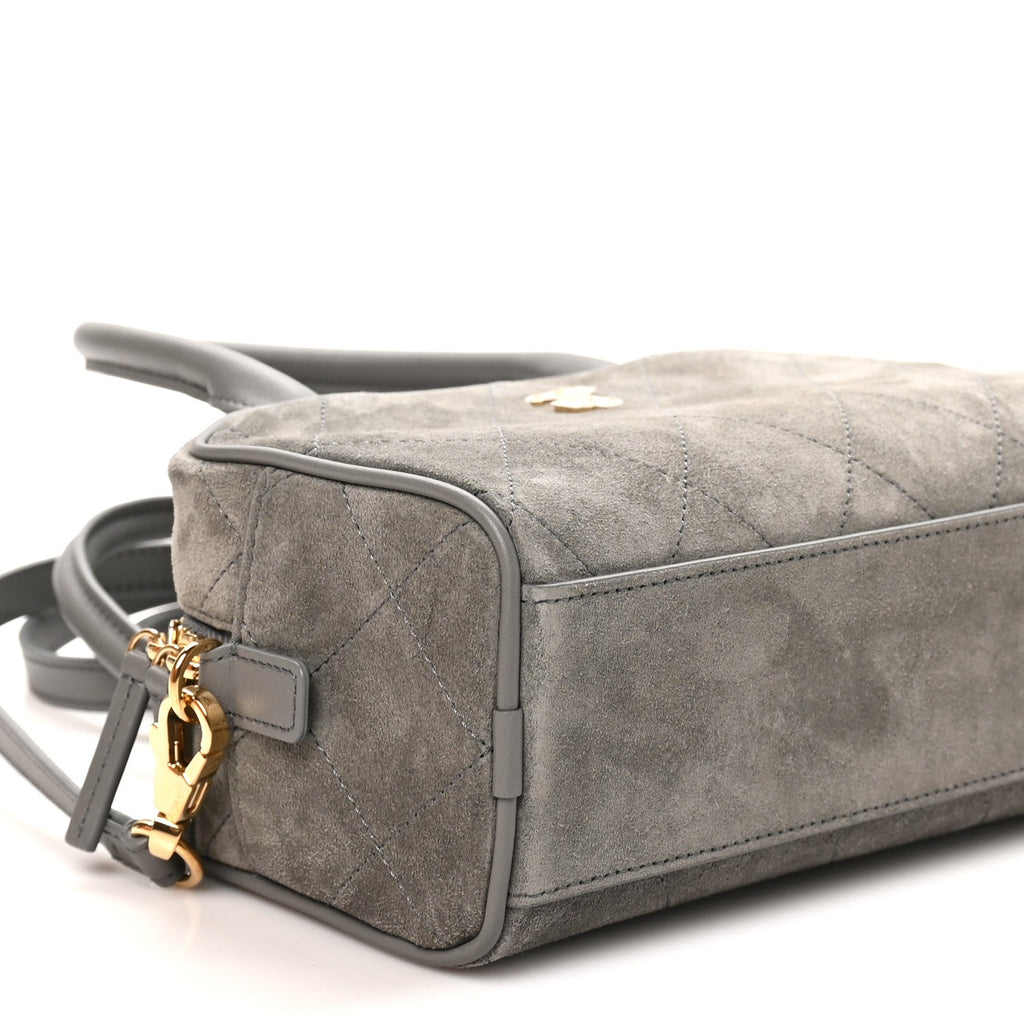 Suede Calfskin Small Perfect Bowling Bag Grey