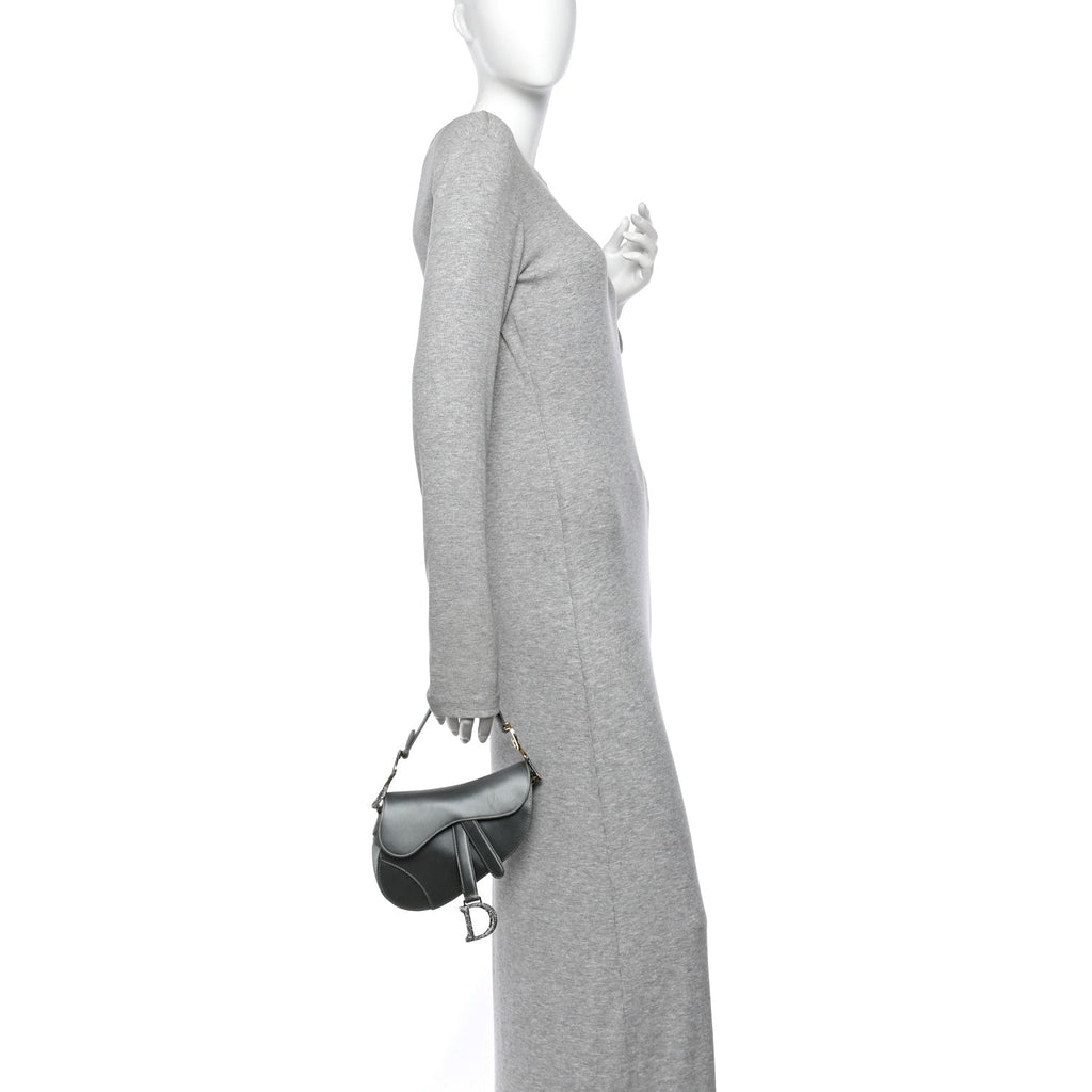 Satin Crystal Mini Saddle Bag Blue Gray