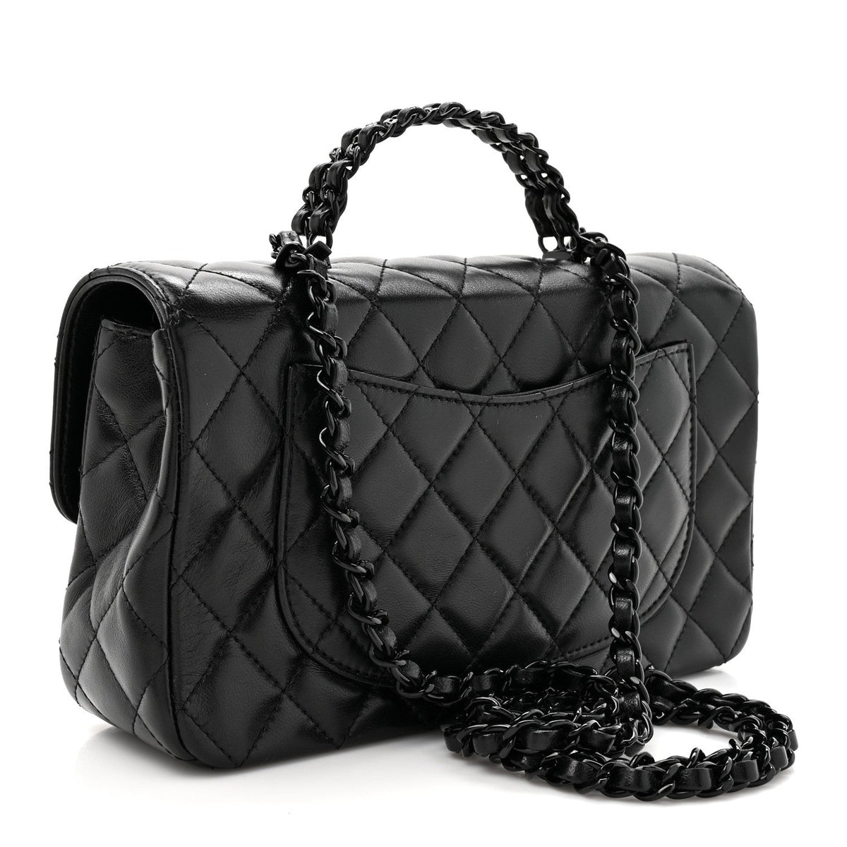 Lambskin Quilted Small Single Flap Top Handle Bag So Black