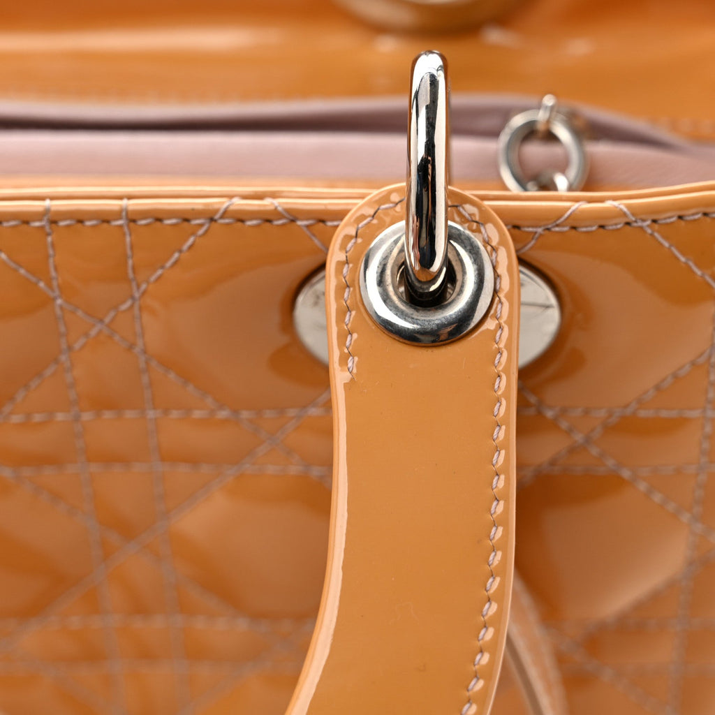 Patent Cannage Medium Lady Dior Beige