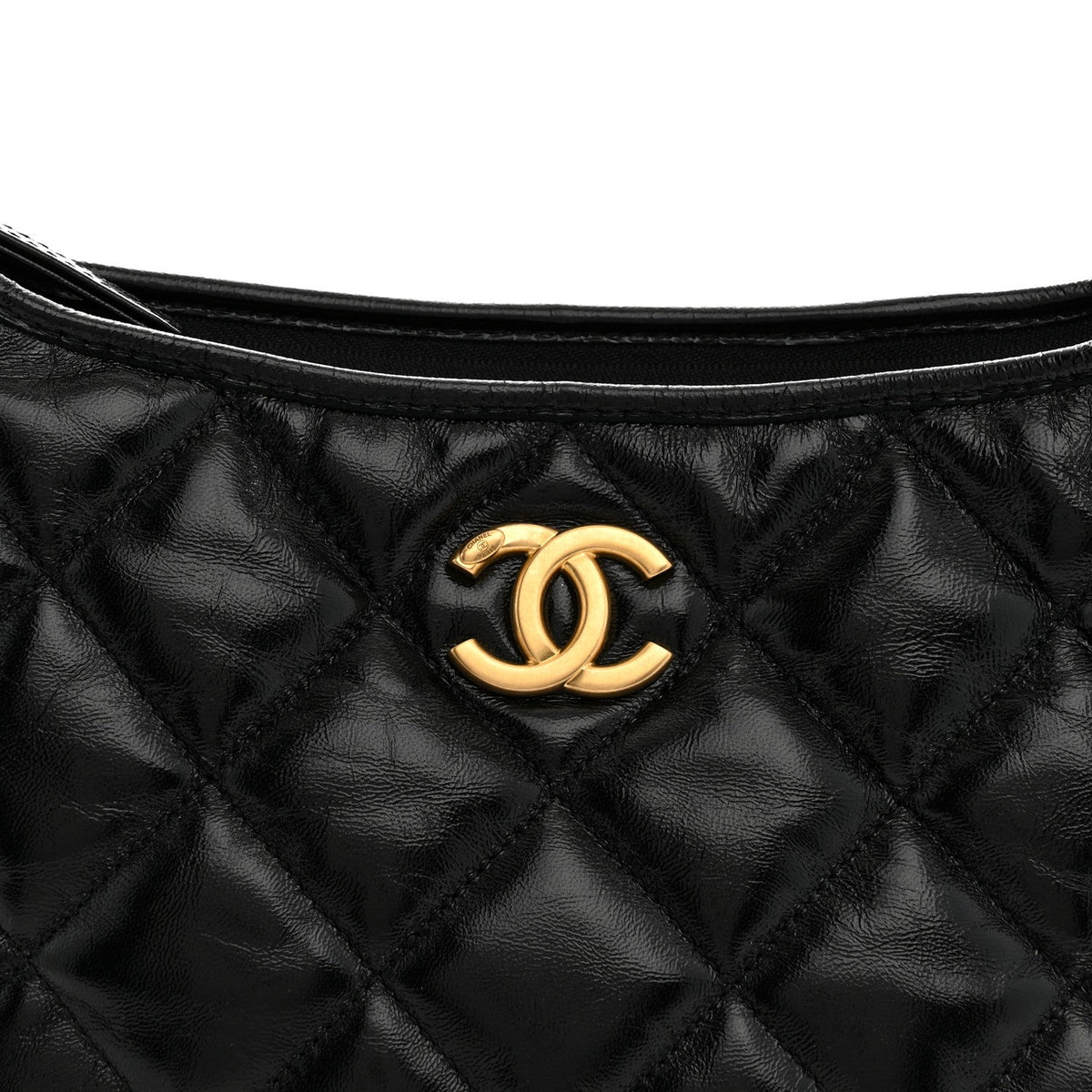Shiny Crumpled Lambskin Quilted CC Funky Town Hobo Black