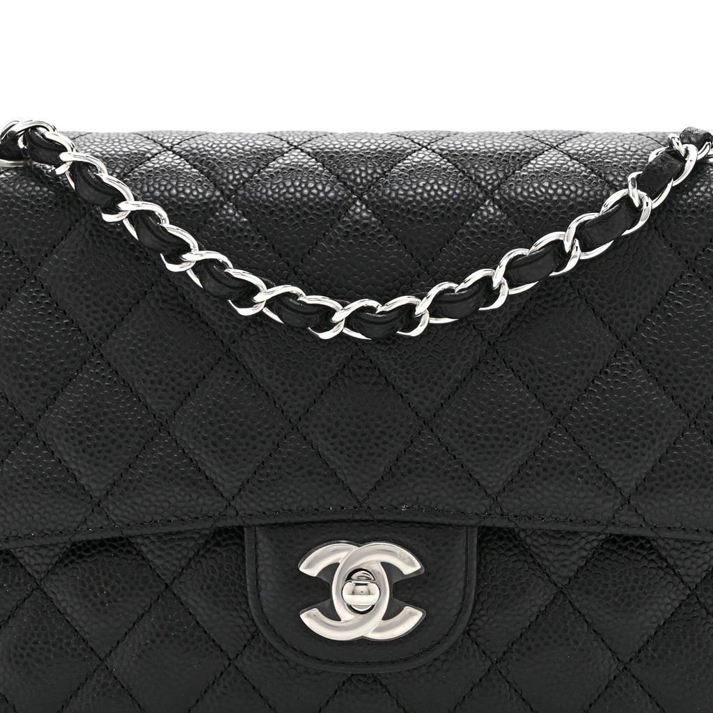 Caviar Quilted Medium Double Flap Black