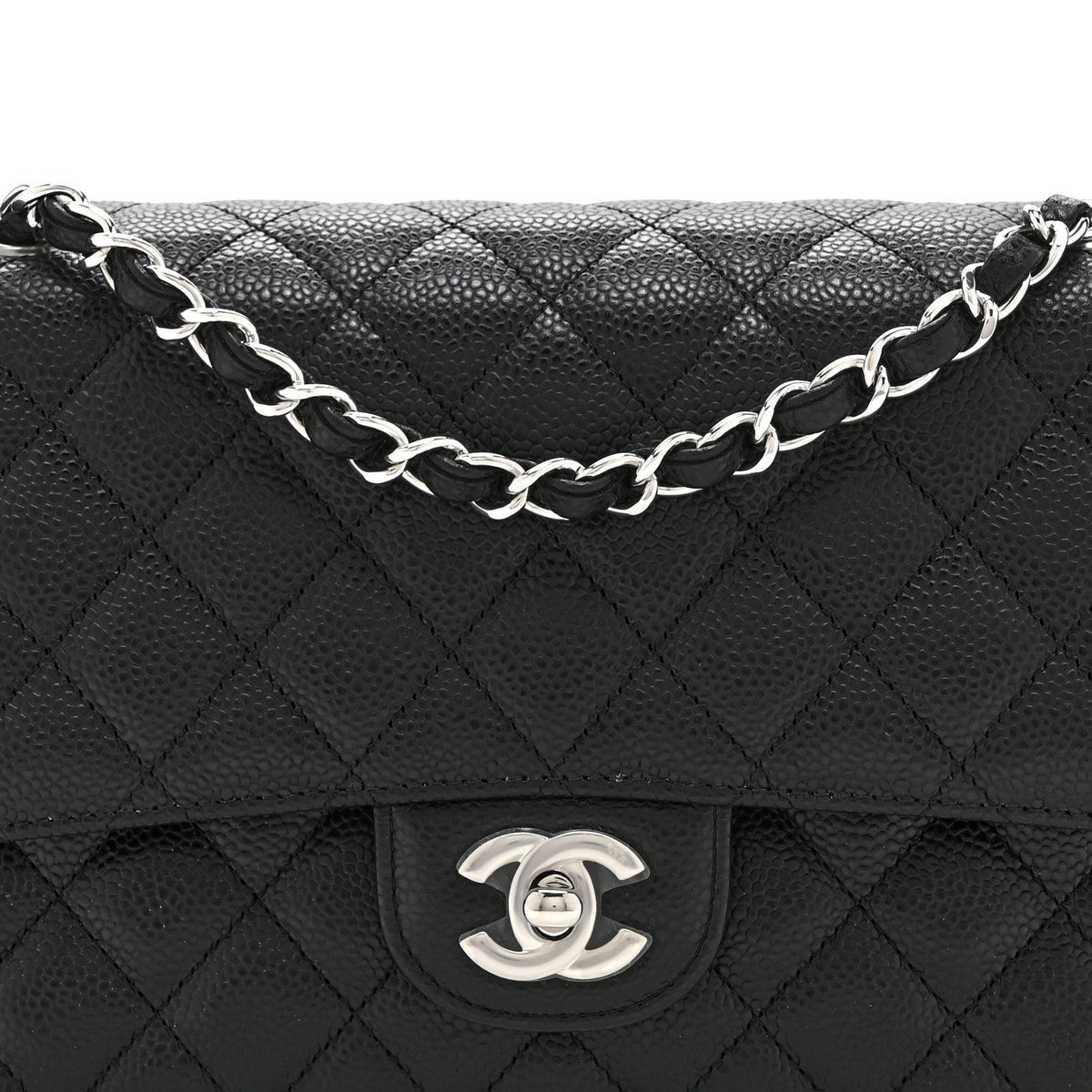 Caviar Quilted Medium Double Flap Black