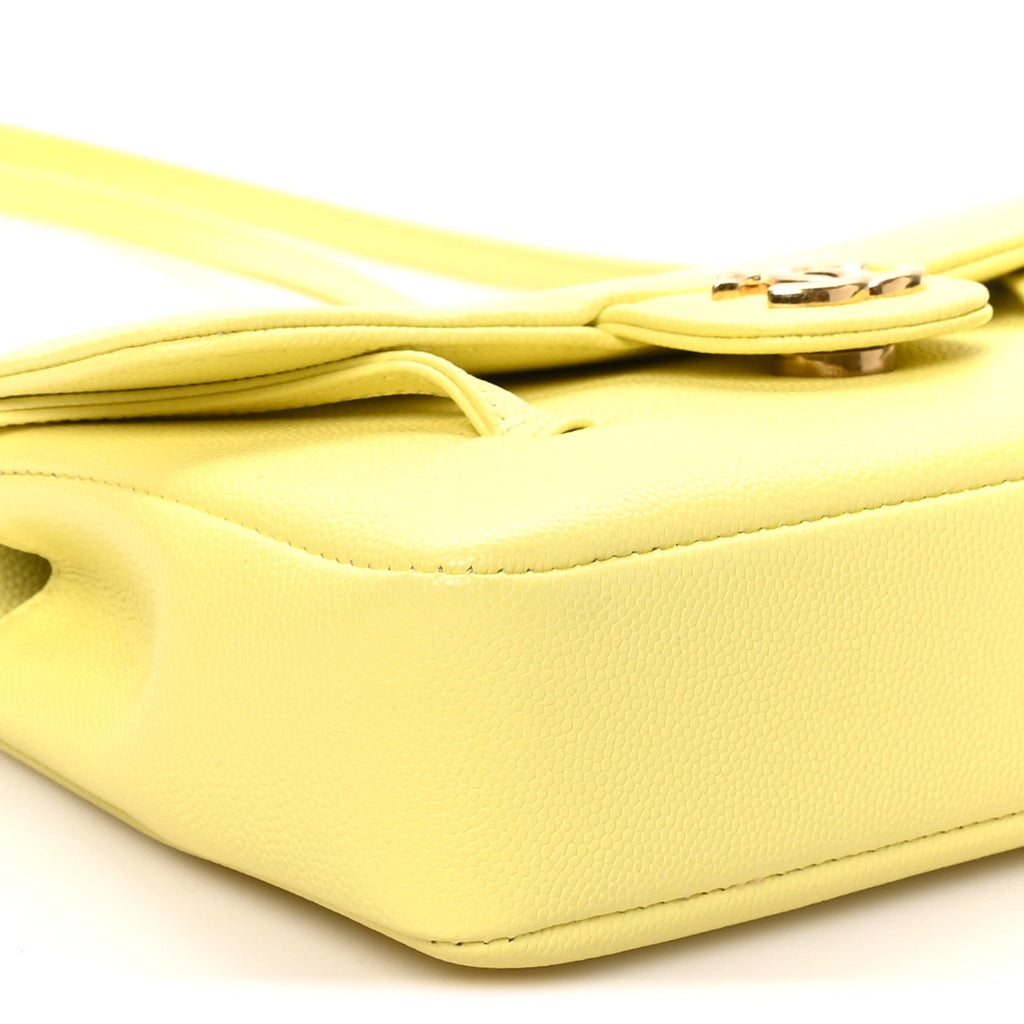 Shiny Caviar Mini Preppy Coco Shoulder Bag Light Yellow