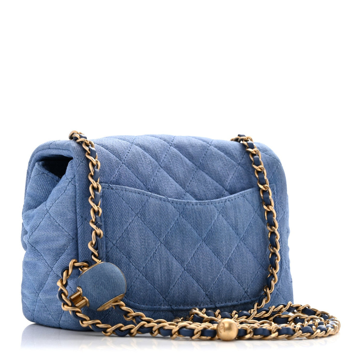 Denim Quilted Mini Pearl Crush Flap Blue