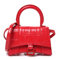 Shiny Calfskin Tonal B Crocodile Embossed Hourglass Top Handle Bag Mini Bright Red