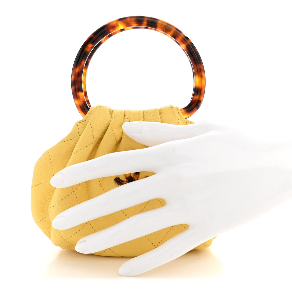 Lambskin Plexiglass Tortoise Shell Quilted Mini Pouch Yellow