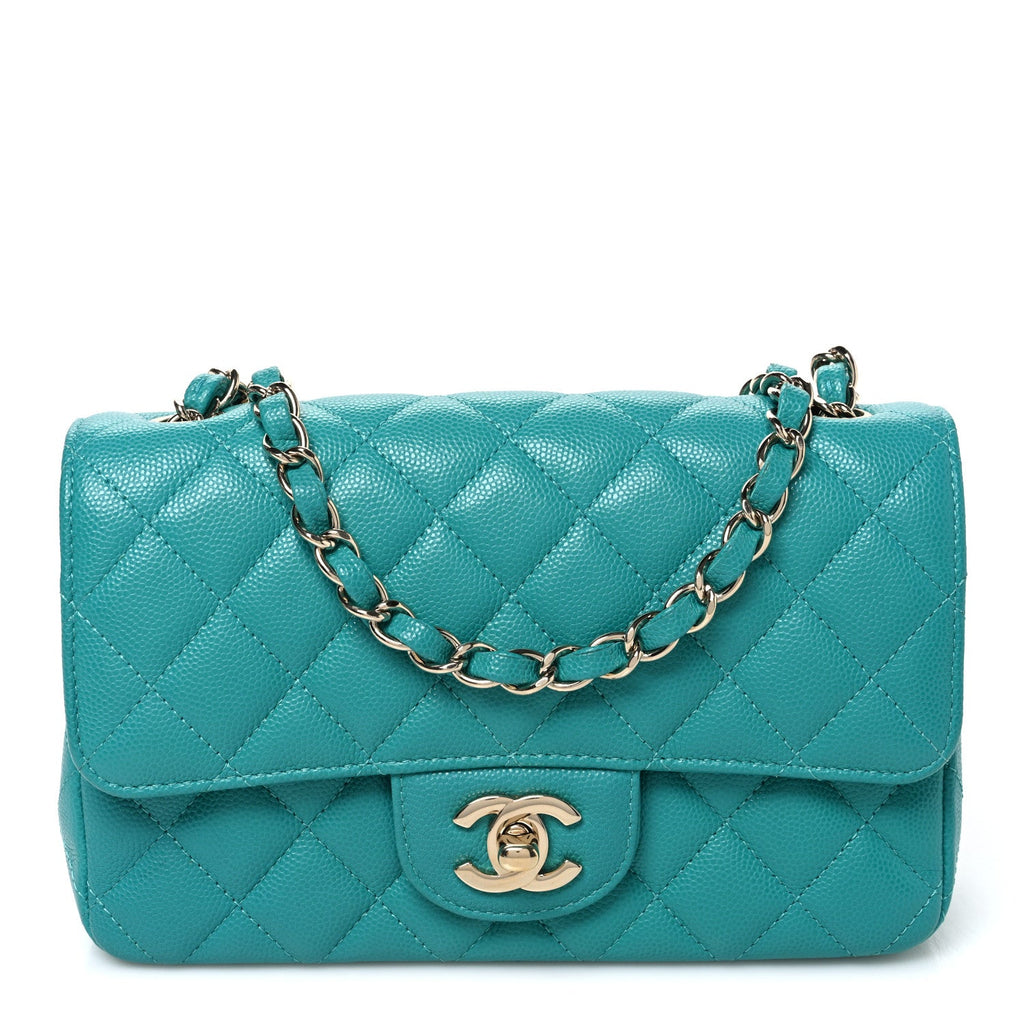 Caviar Quilted Mini Rectangular Flap Blue