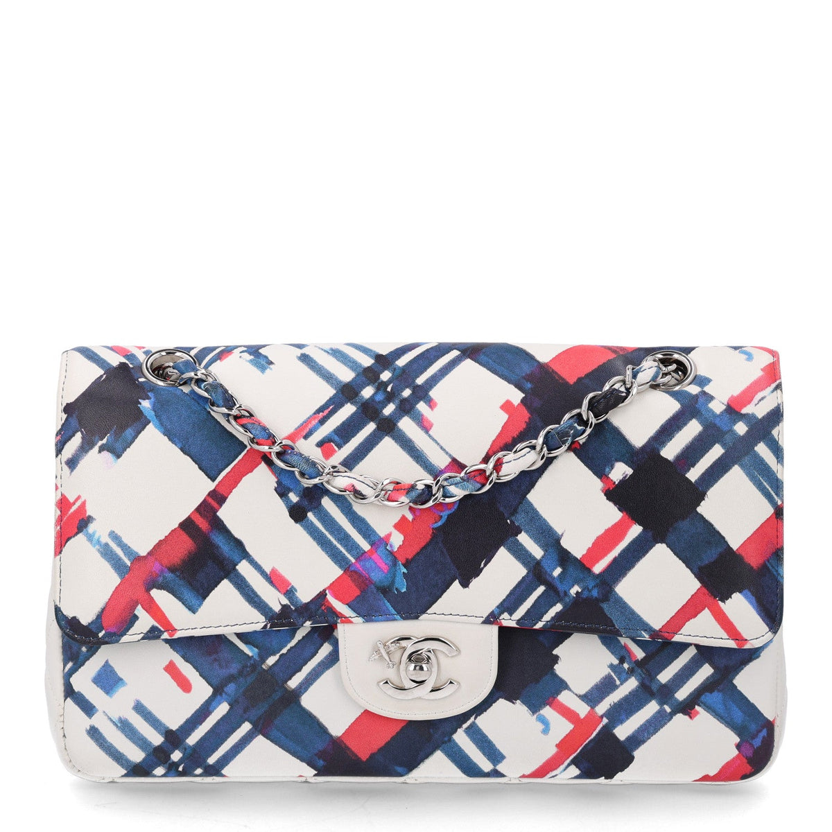 Lambskin Airline Printed Medium Double Flap White Red Blue