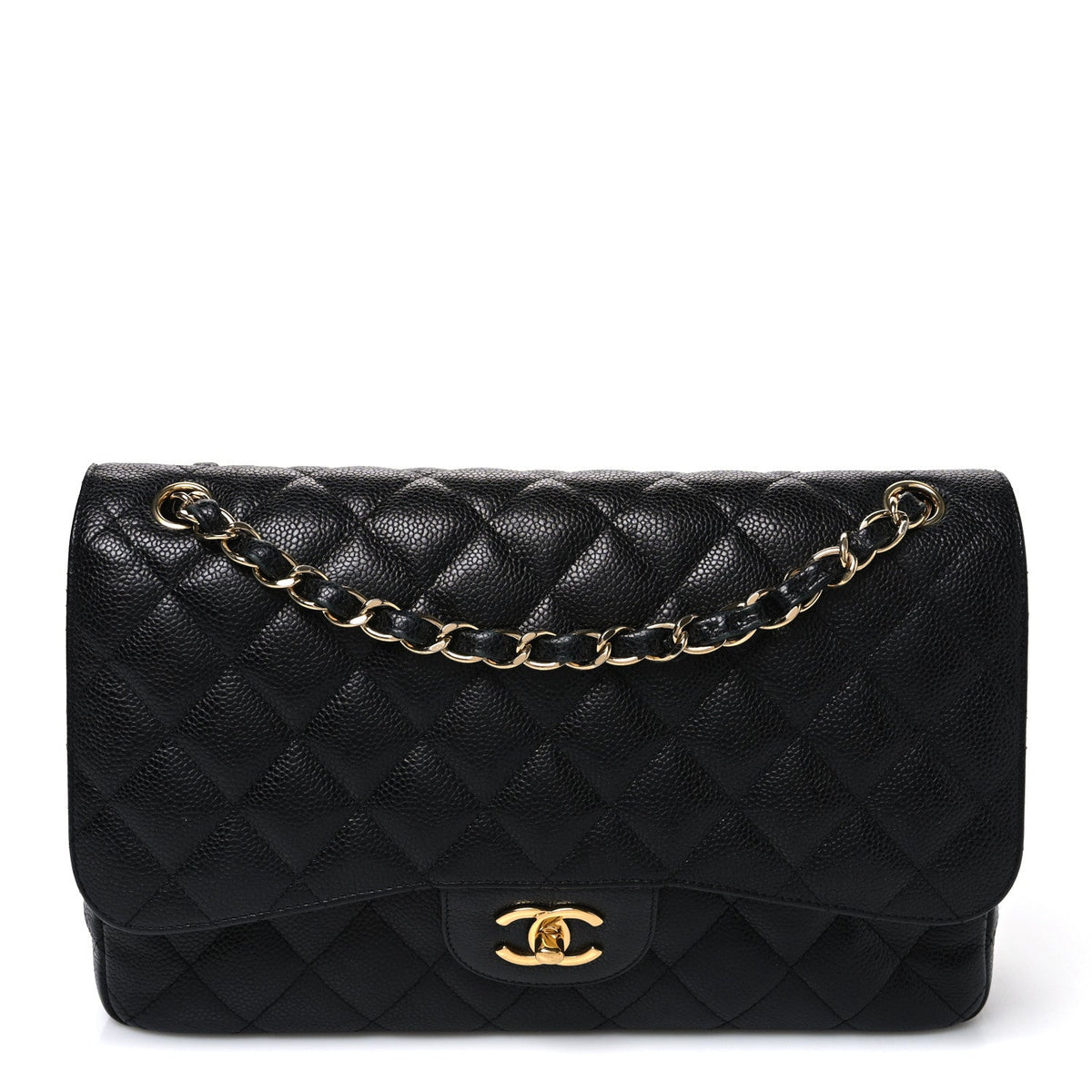 Caviar Quilted Jumbo Double Flap Black