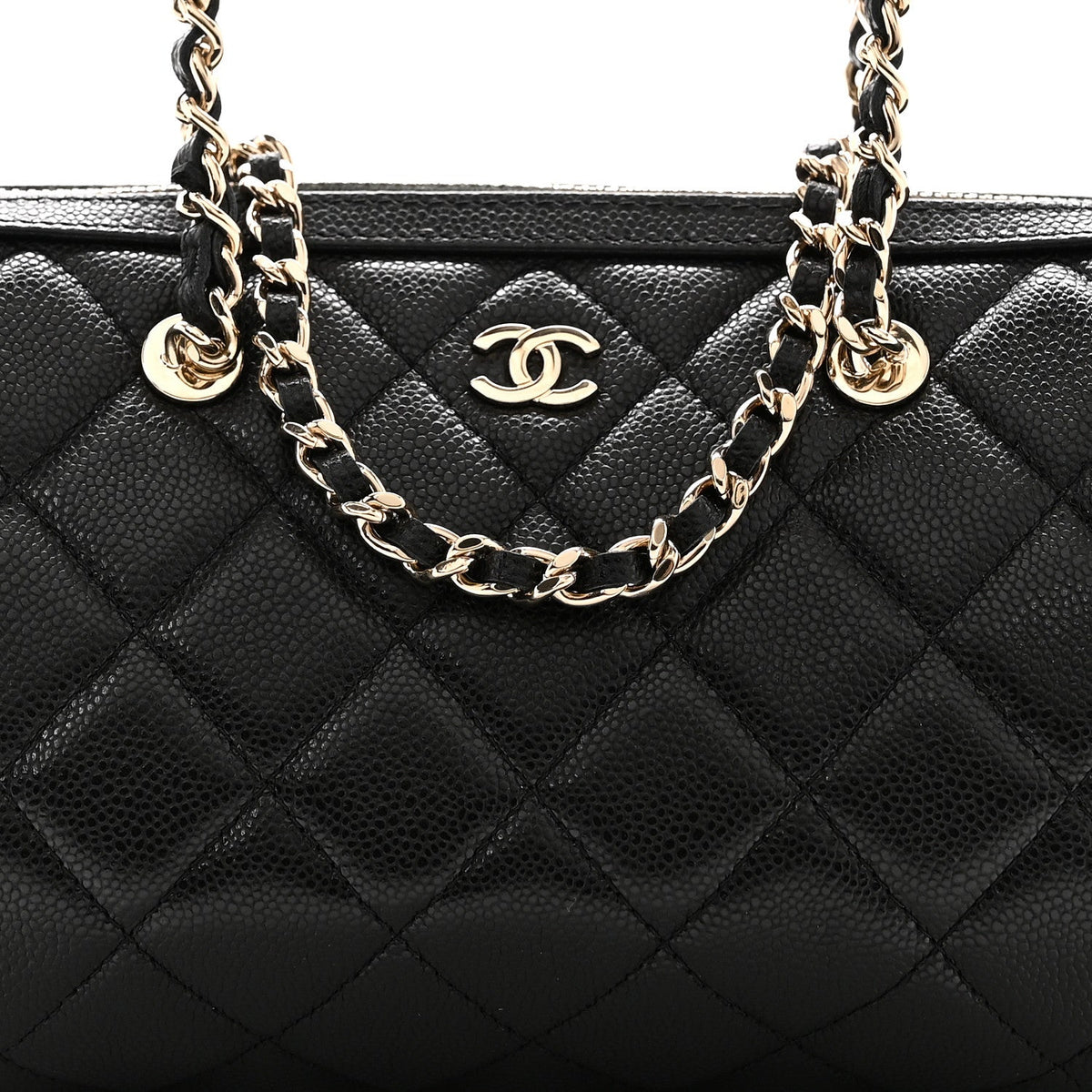 Caviar Quilted Barrel Clutch With Chain  Black