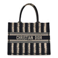 Canvas Embroidered Medium Striped Book Tote Navy