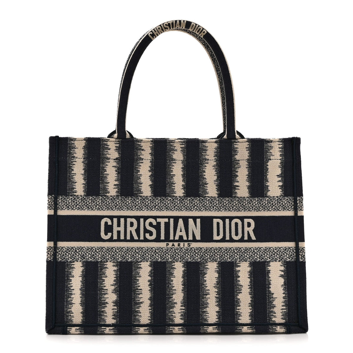 Canvas Embroidered Medium Striped Book Tote Navy