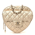 Metallic Lambskin Quilted CC In Love Heart Bag Gold
