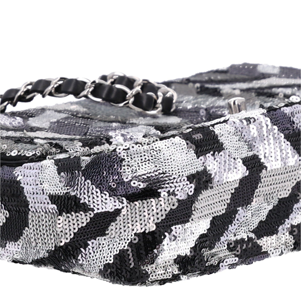 Sequin Medium Single Flap Silver Black