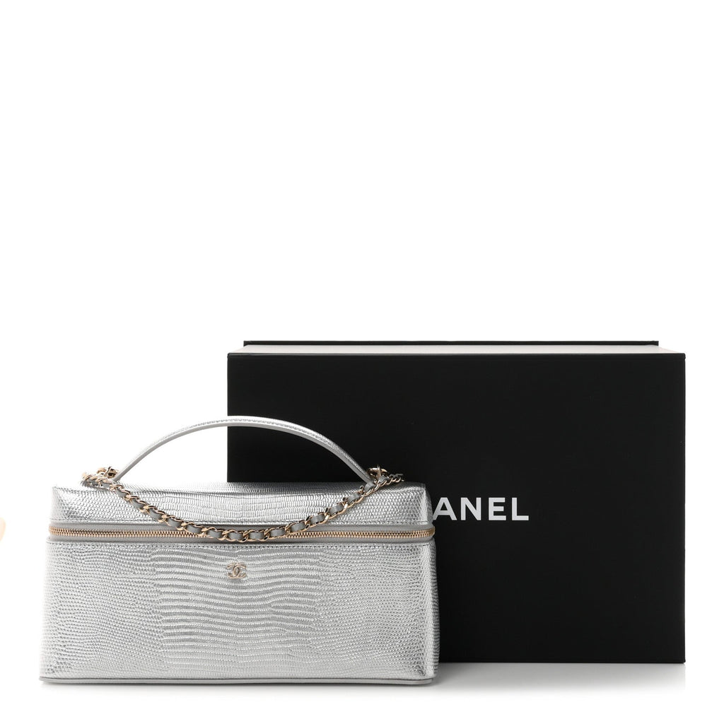 Lizard Embossed Calfskin Exoticoco Long Vanity With Chain Silvery