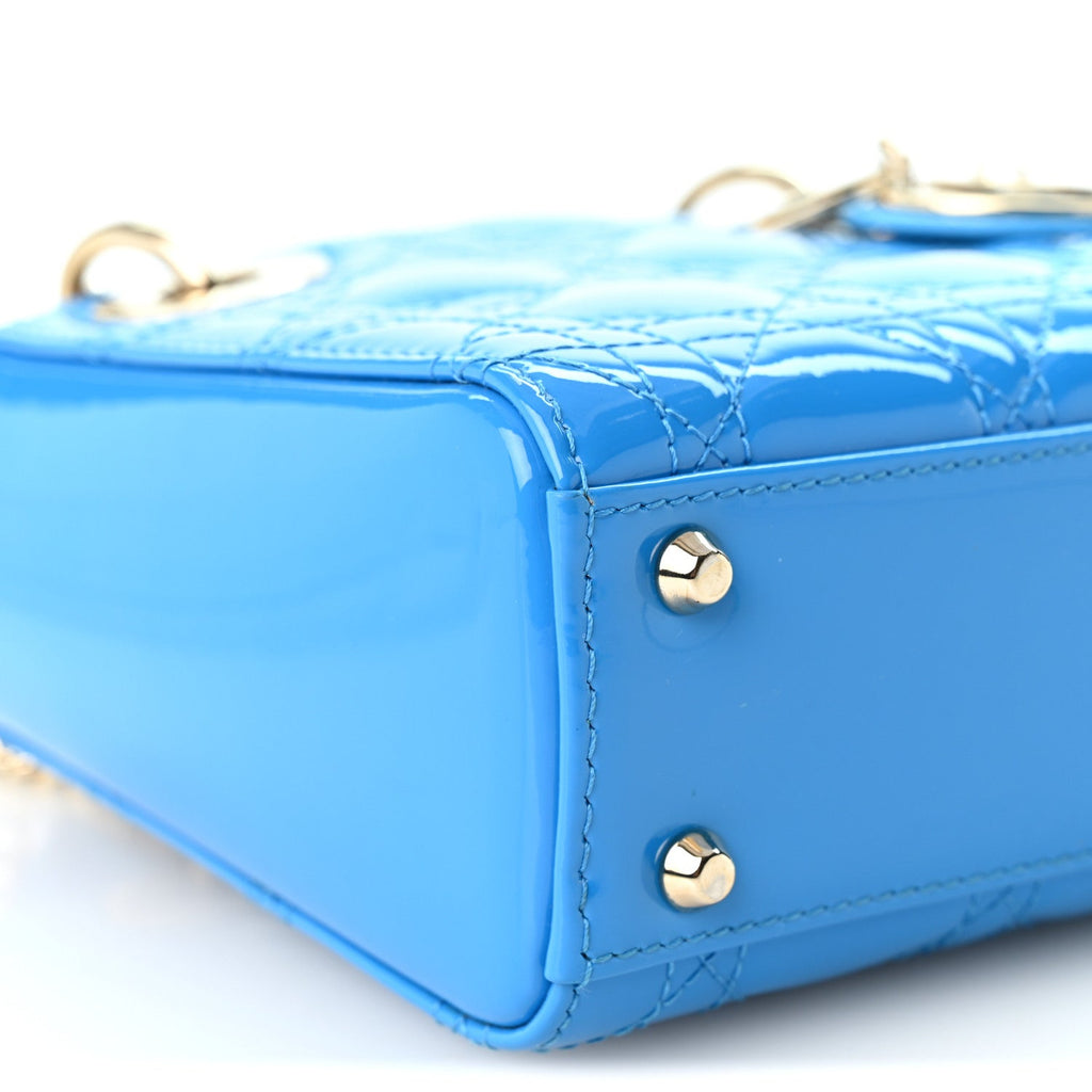 Patent Cannage Mini Lady Dior Blue