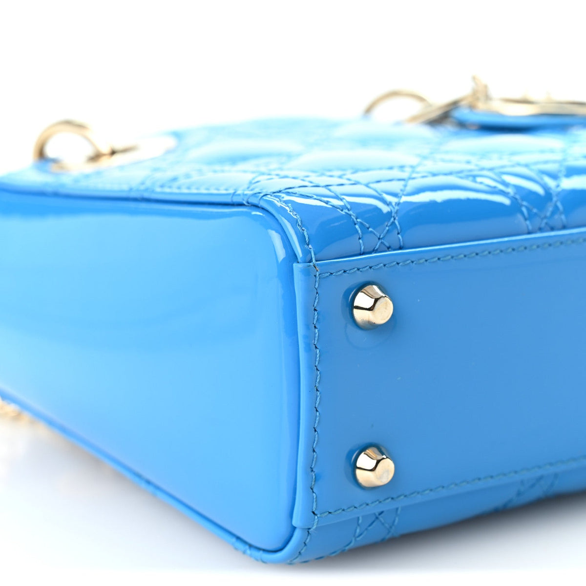 Patent Cannage Mini Lady Dior Blue