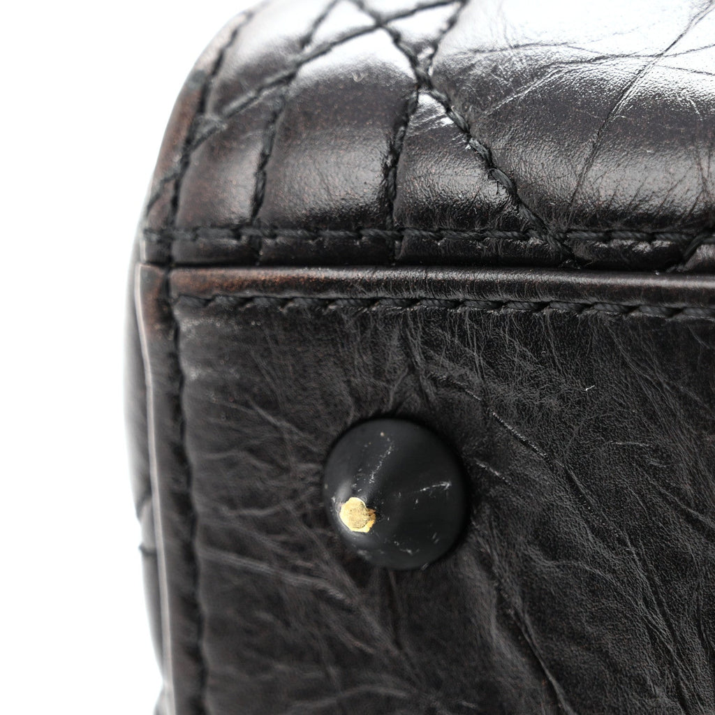 Crinkled Calfskin Cannage Medium Lady Dior Black