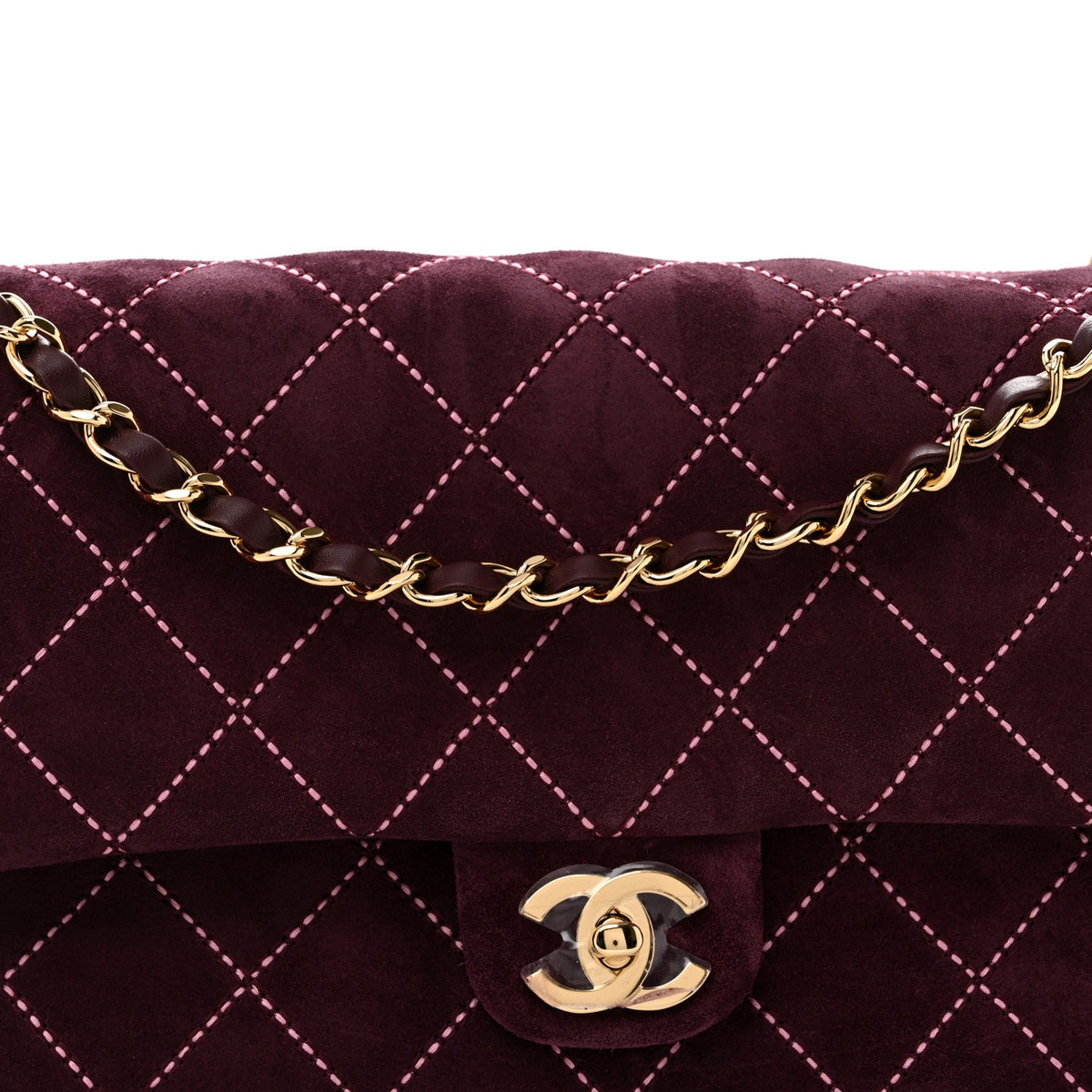 Suede Calfskin Maxi Flap Burgundy